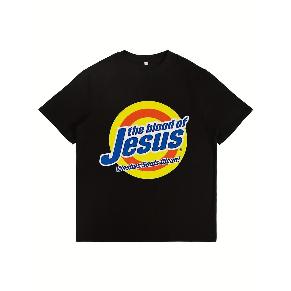 

Men s Premium Pattern T-Shirt - The Blood of Jesus Cleanses the Soul print, casual crew neck short sleeves, black XXXL чорний