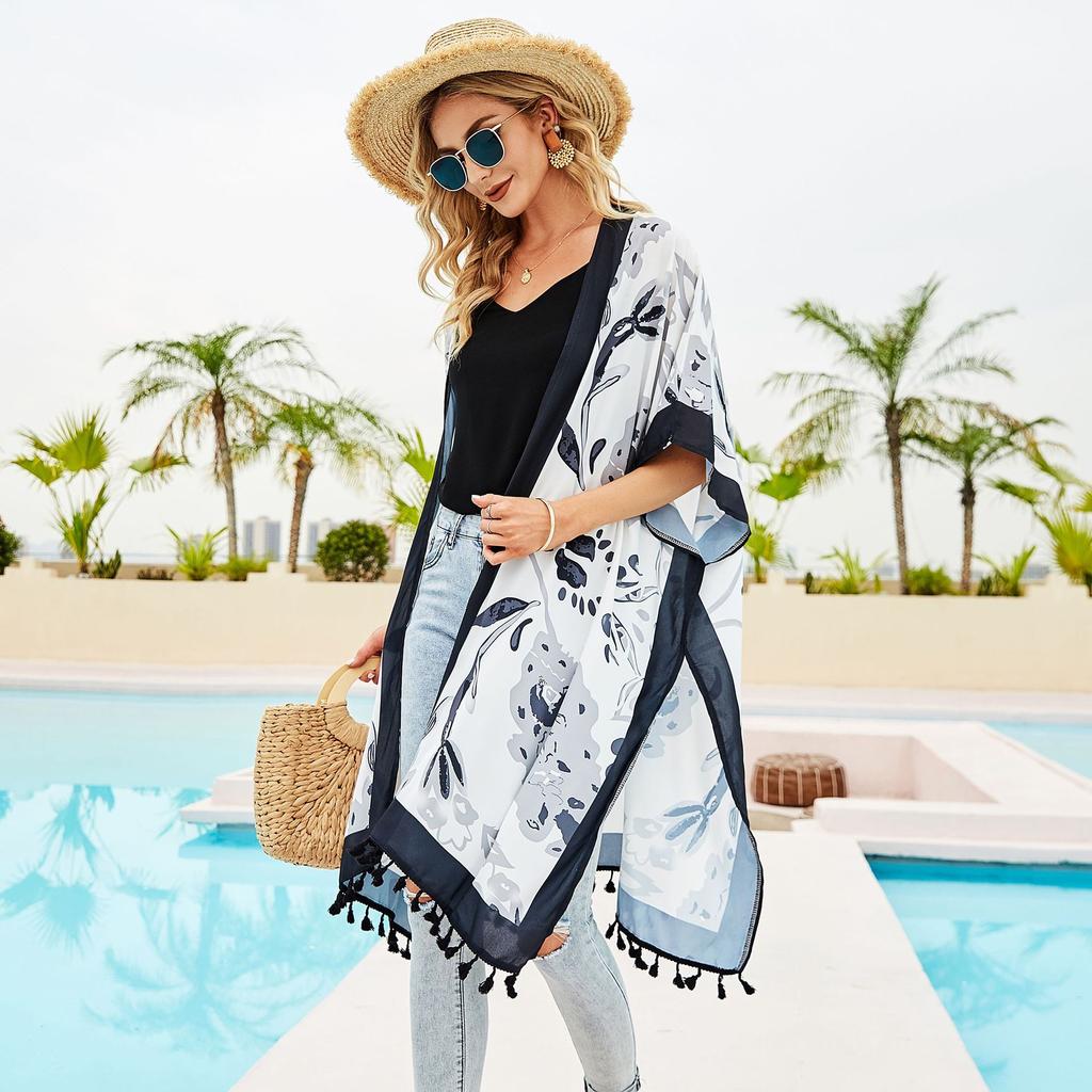 Spring and Summer Long Chiffon Fringe Sunscreen Blouse for Travel and Play Comfortable High Quality Unique Personalized Clothes