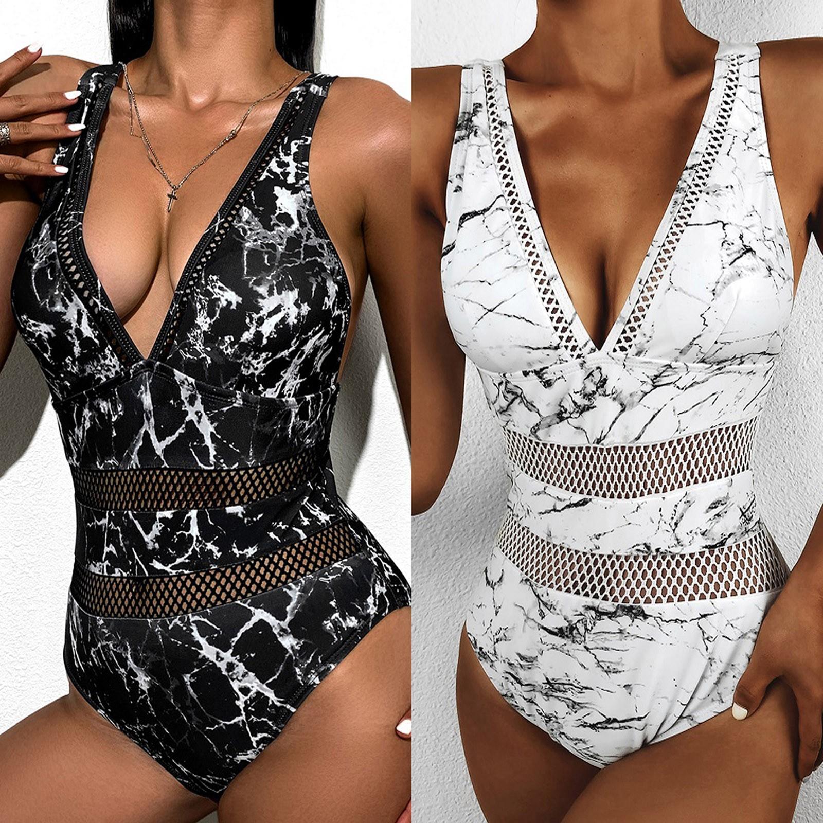 

Женский сексуальный однотонный цельный купальник бикини с рюшами и бретелями M чёрный