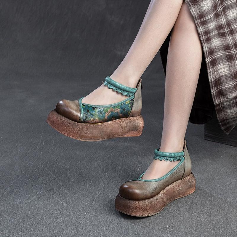 Fashion GKTINOO Retro Round Toe Thick Soled Shoes For Spring Summer 2025 New Genuine Leather Flower Women's Flat Platform Shoes