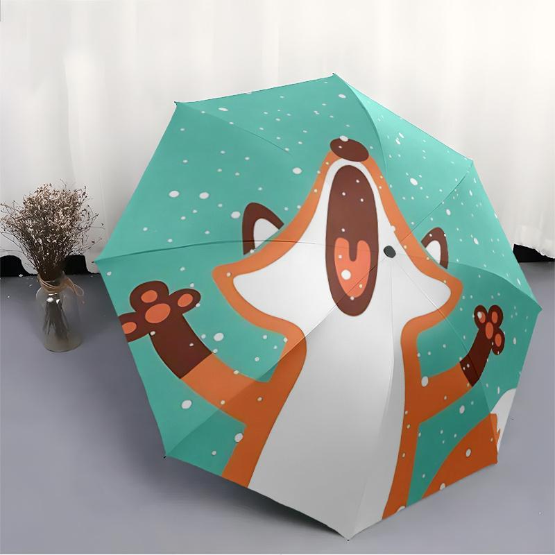 1pc Winter Fox One Umbrella  a Plastic Hle, Compact  Stylish, with a Vibrant Cartoon Pattern, Perfect  Home, Travel