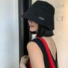 Letter Bucket Hat Women's Spring and Summer Black Versatile Big Head Circumference Bucket Hat Showing Face Small Plain Hat