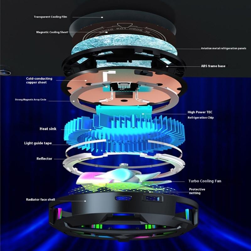 Double Mode Cooling System Digital Display Heatsink for Phone Tablet Portable Magnetic Cooling Fan with Light