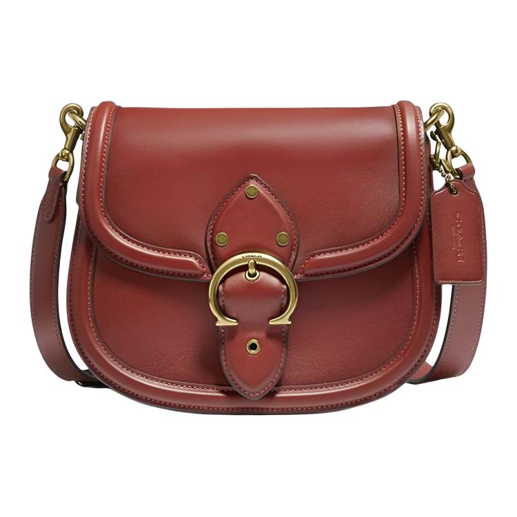 New COACH Beat Leather Saddle Bag, Shoulder Bag, Crossbody Bag Medium Women's Brown Red C0749-B4SAR