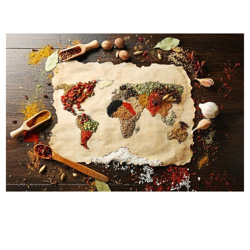 Wall Art Canvas Painting World Map with Spice Posters and Prints Wall Pictures for Dining Room Cuadros Home Decoration No Frame