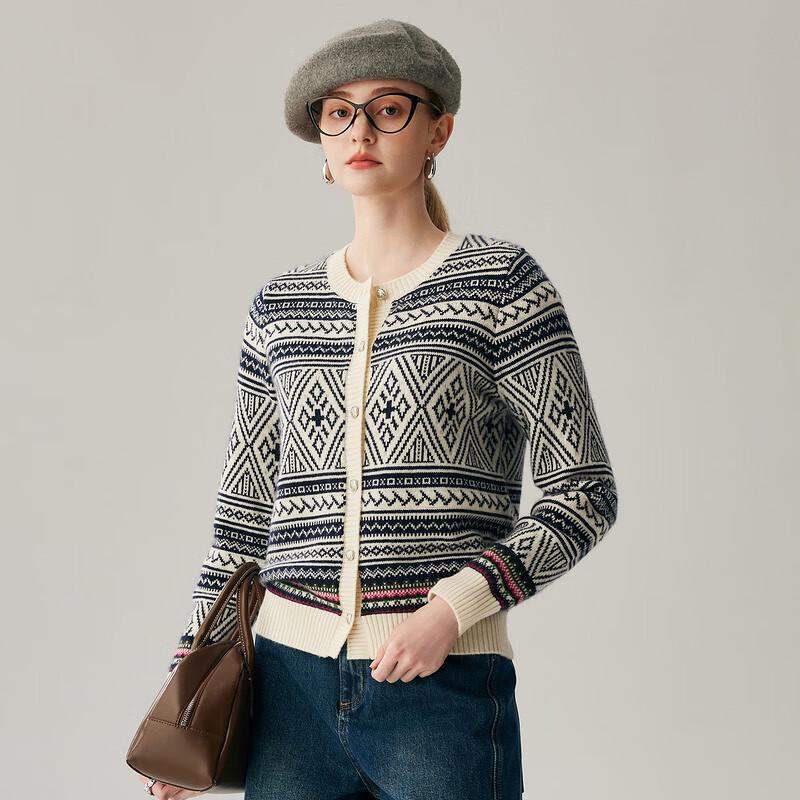 Zhaojun Women's Jacquard Cashmere Cardigan Sweater