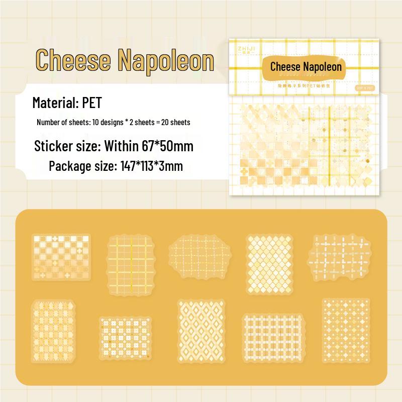 Серия  Светлый Клетчатый Конфетти : Пакет ПЭТ-стикеров для декора дневника, 6 стилей