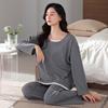 Women's Spring and Autumn Pajamas with Chest Pads, Pure Cotton Long-sleeved 1011 New Autumn Thin Casual Loose Loungewear Set