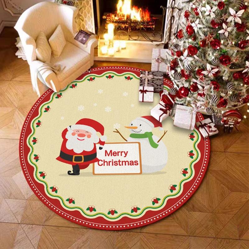 Circular Christmas Carpet Christmas Sled Anti Slip Carpet Decoration Holiday Living Room Bedroom Home Decoration Carpet
