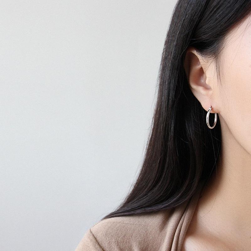 S925 Sterling Silver Simple Plain Personality Circle Waterproof Hoop Earrings