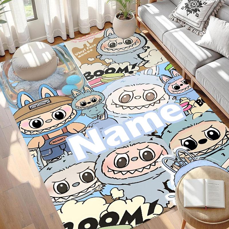 Custom Name Personalized Labubu Print Carpet, Versatile Home Decor Rug, for Playroom, Apartment, Balcony, Entryway, Hallway Gift