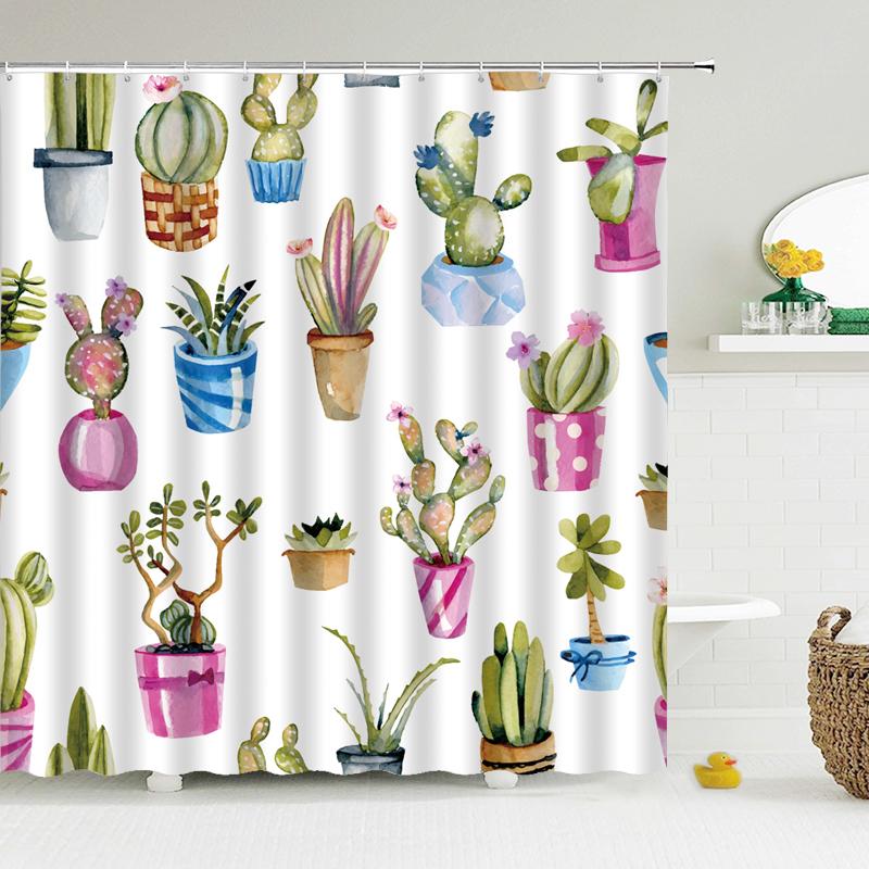 Tropical Cactus Shower Curtain Polyester Fabric Bath Curtain For The Bathroom Decorations Multi-size Printed Shower Curtains
