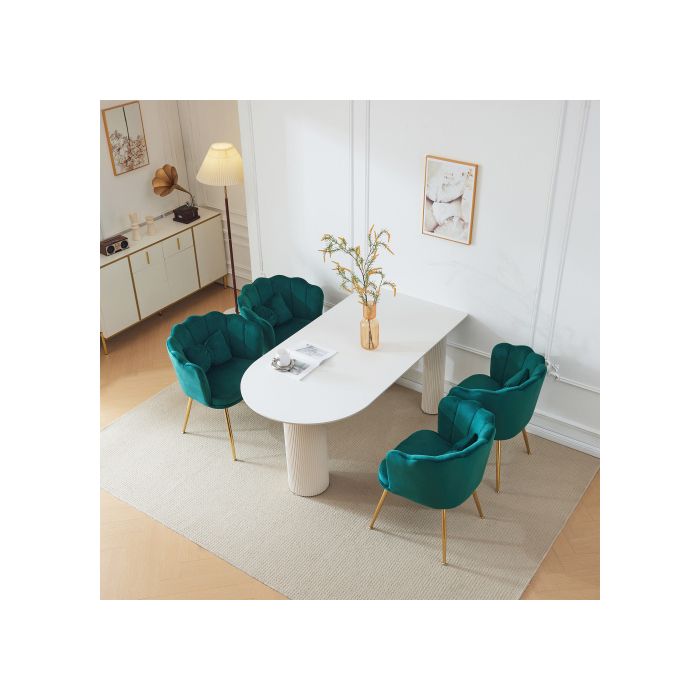 Lot De 4 Chaises De Salon Modernes En Velours Chaises De Salle De Bain, Chaises Rembourrées Avec Dossier En Forme De Pétale