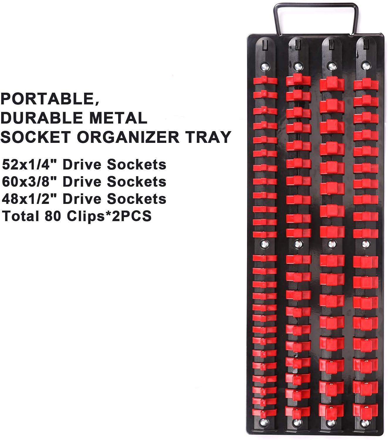 Набор из 80 лотков-органайзеров для головок с ручкой 14 38 12 Держатель головок для привода Металлическая пластиковая стойка для хранения инструментов 4-row sleeve frame красный 2440₽