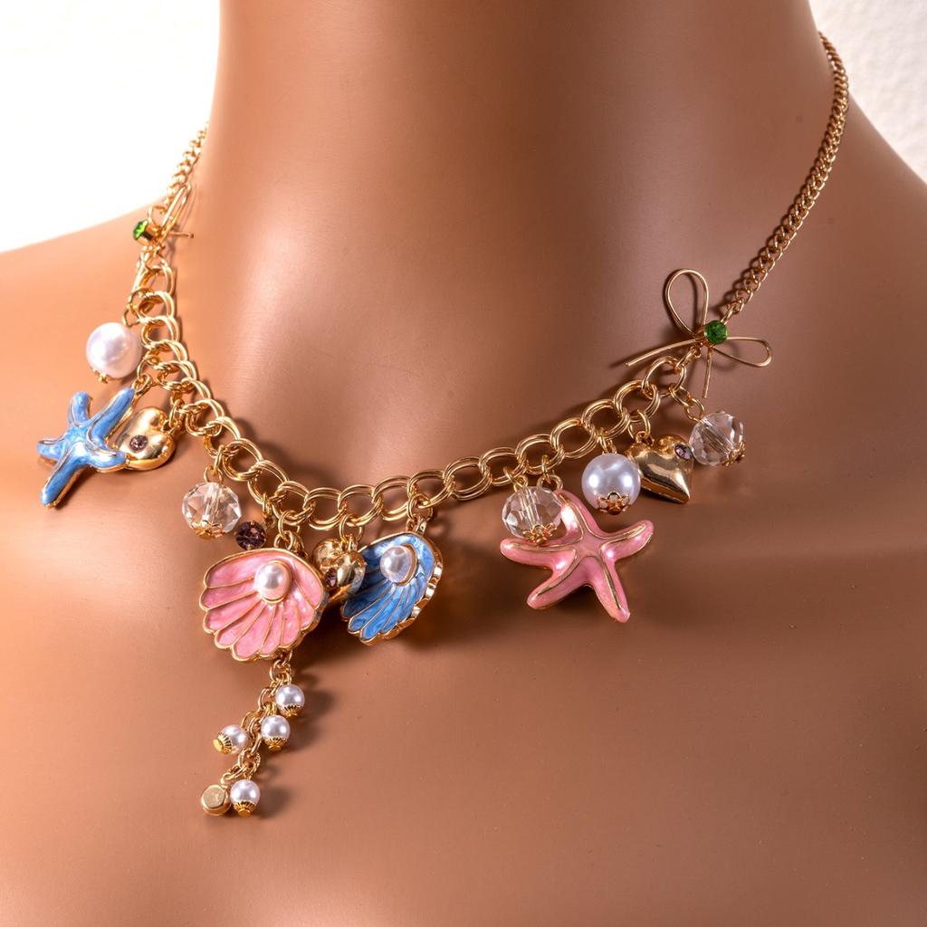 Shell starfish shape necklace stud earrings are fresh, sweet and cute, exquisite trend jewelry set