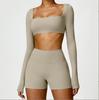 Women Tight‑Fit Yoga 2‑Piece Set, High‑Waist Quick‑Dry Long‑Sleeve Workout Outfit for Outdoor Running Fitness