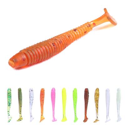 50-teiliges Angelköder-Set, Wurmangeln, Weichplastikköder-Set mit Angel-Jighaken, Angelköder, Mini-Wurm zum Angeln auf Barsche und Forellen