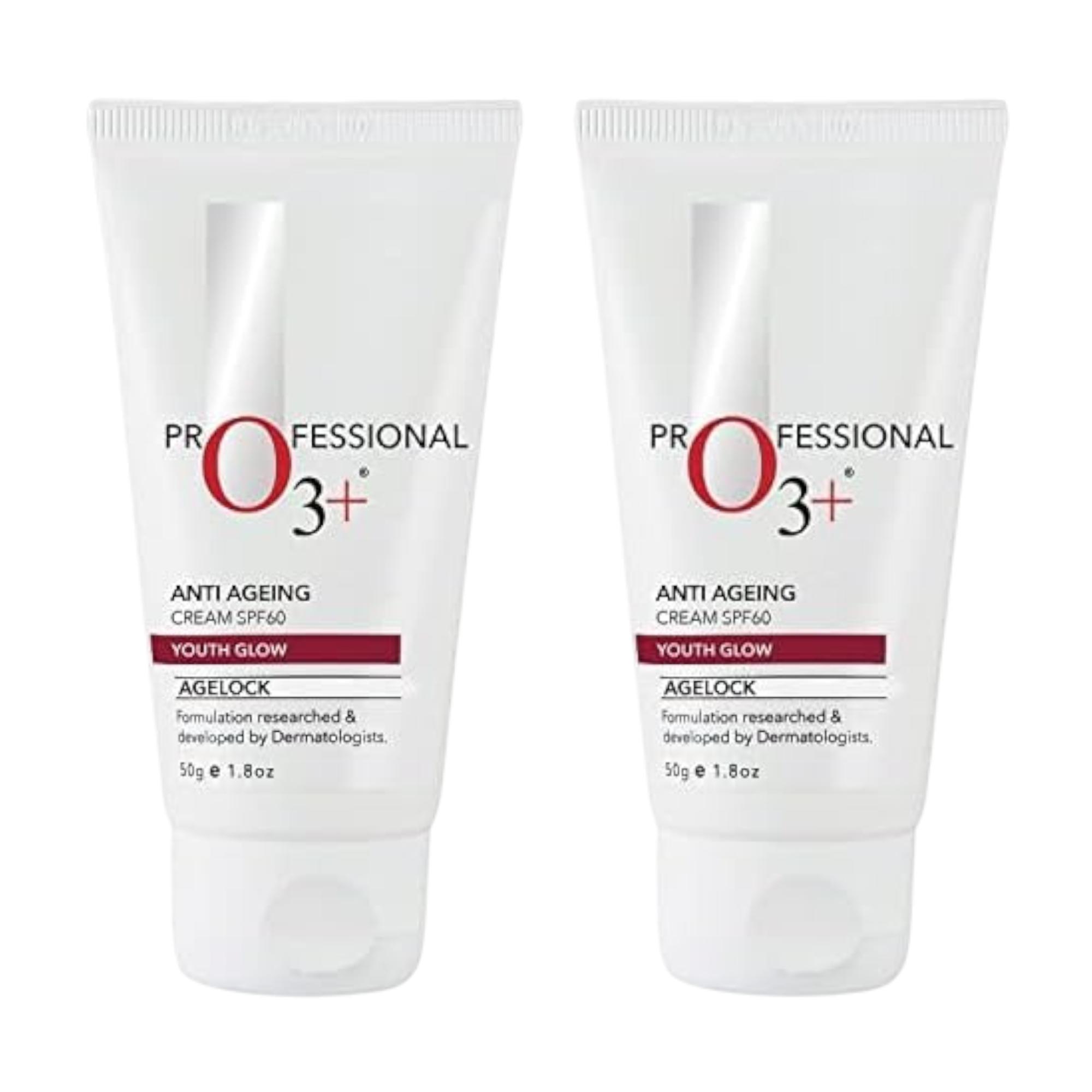 

O3+ Agelock Anti Ageing Cream SPF 60 Youthful Radiance Moisture Glow Day Cream 50 G Pack Of 2 For Daily Sun Care