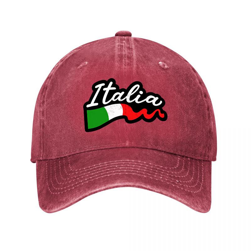 Italia Flag Washed Denim Baseball Cap Casual Soft Canvas Dad Hat
