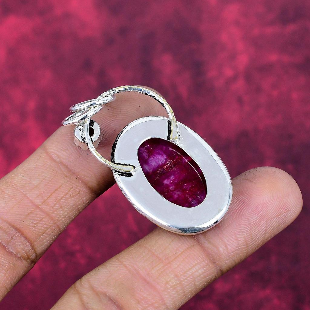 Im Labor hergestellter Rubin Anhänger Edelsteinschmuck, 925 Sterlingsilber massiv handgefertigter Anhänger, Schmuck im neuesten Design