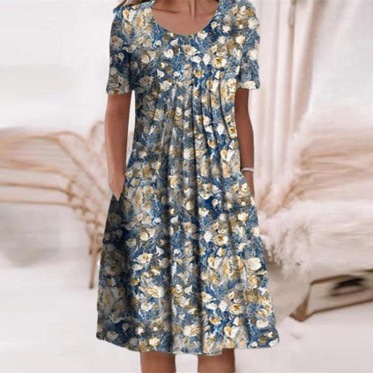 Floral Print Midi Dress with Pockets for Spring Summer