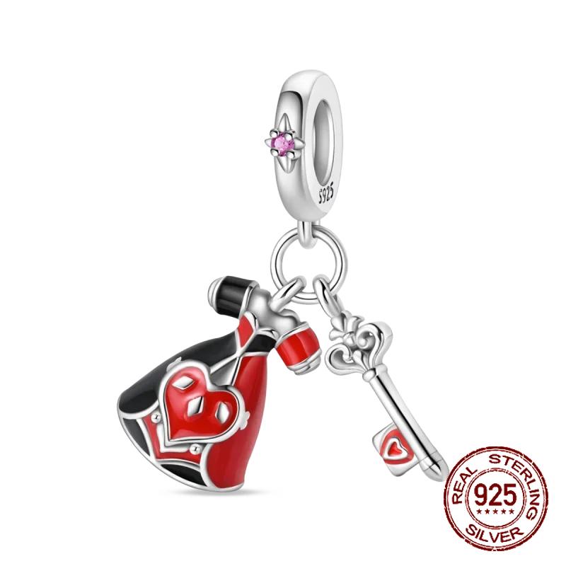 Red Color Series Charms Beads Copper Blood Heart Love Car Strawberry Fruit Dangle Fit Original Bangle Bracelet Diy Jewelry