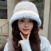 Polyester Fuzzy Fleece Bucket Hat 55cm To 59cm Head Circumference Cold Proof Basin Hat  For Women