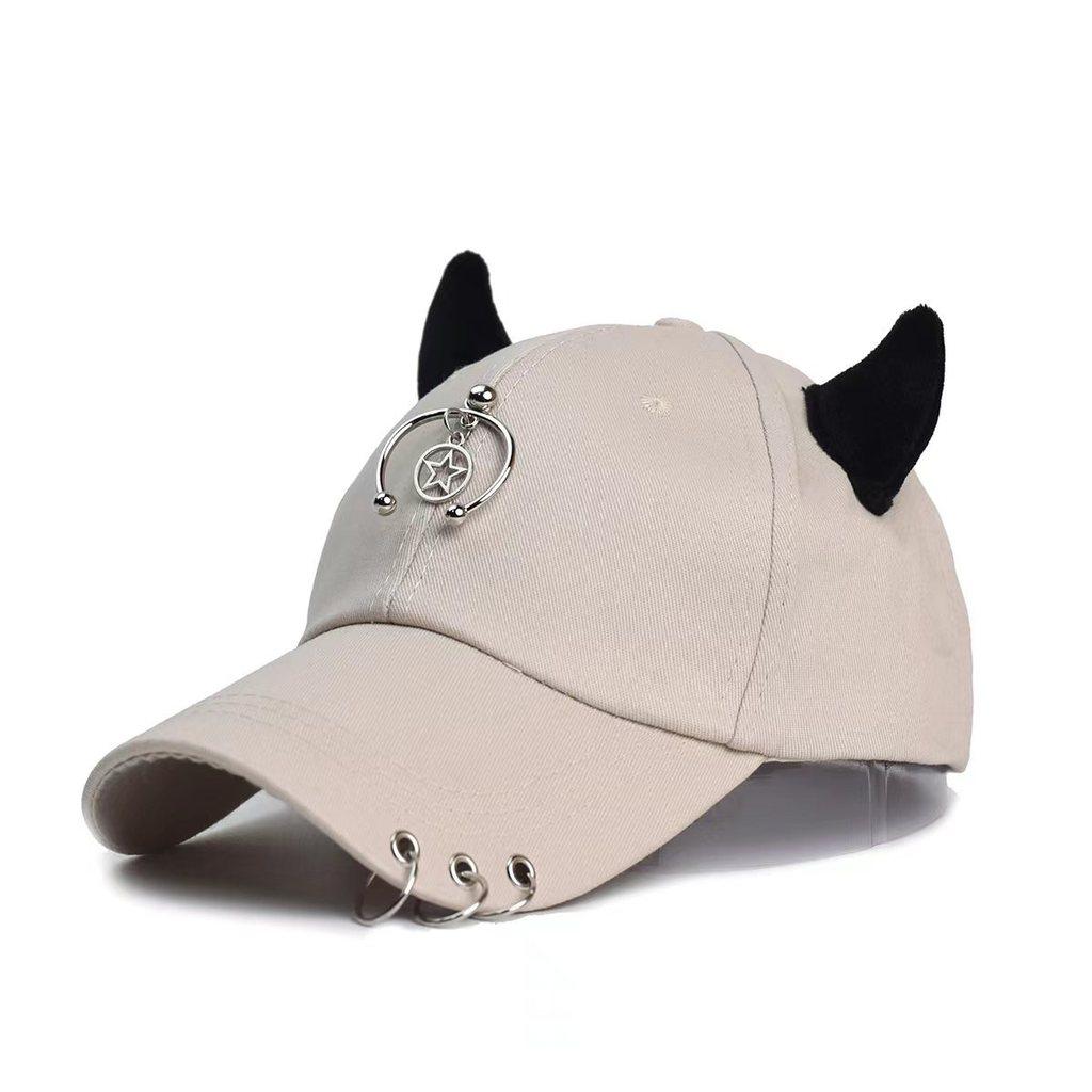 Streetwear Cool Cowhorn Baseball Cap With Metal Ring Embellishments For Urban Style