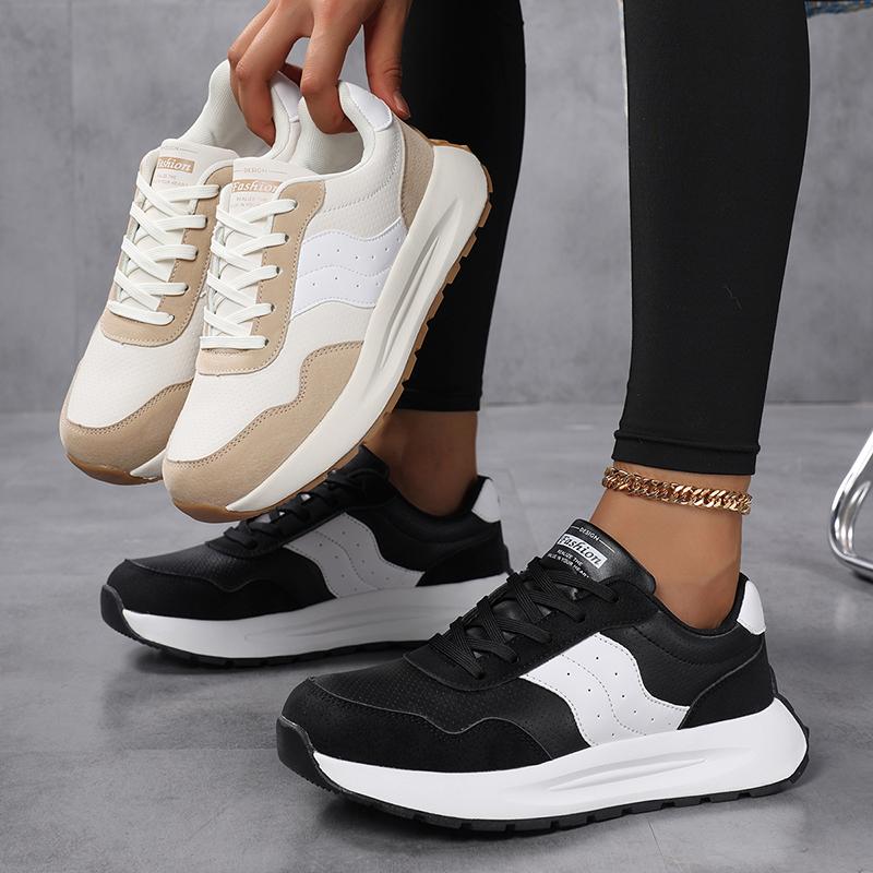 Fashion Thick Sole Running Shoes Women's Breathable PU Leather Casual Sneakers Non-slip Soft Sole Sports Footwear Size 36-43