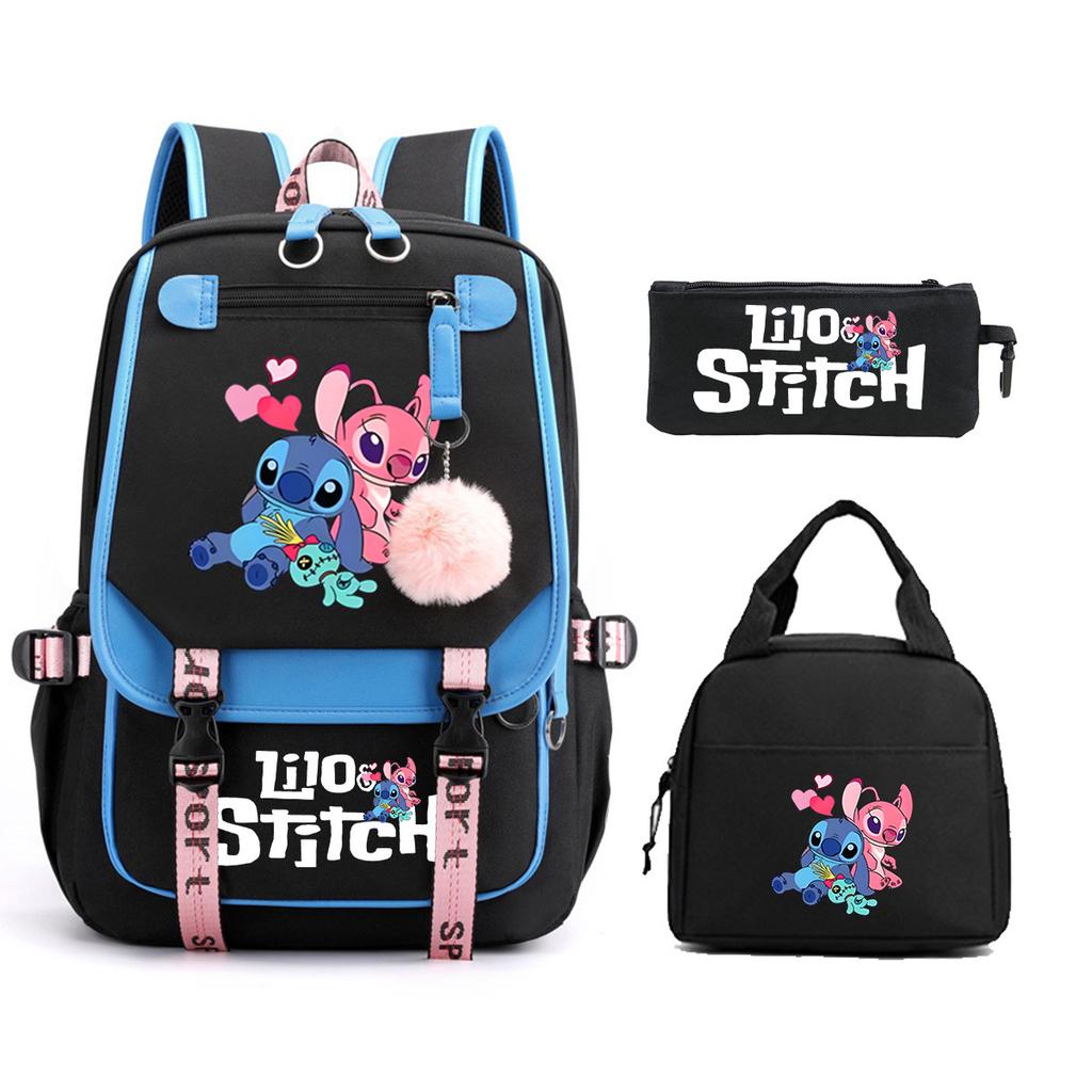 Stitch Cartoon Print School Backpack Lunch Bag Pencil Case Set for Kids Students Lilo & Stitch Shoulder Bag