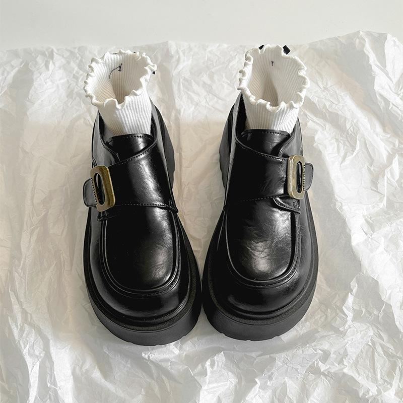 Fashion Commuter Brown Platform Small Leather Shoes Women's 2025 New Spring and Autumn British Style Retro Height Increase Mary Jane Single Shoes