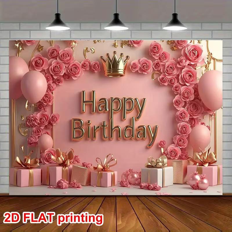 2D Blush Pink Floral Happy Birthday Backdrop Banner Photography Background