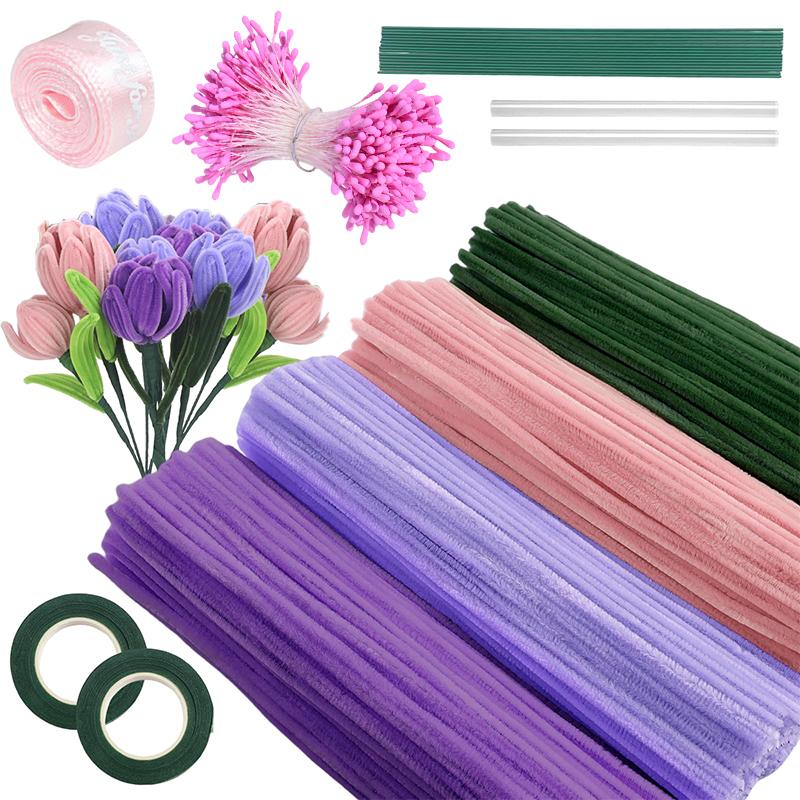 

400 Pcs Pipe Cleaners Craft,4 Assorted Colors Pipe Cleaners Bulk, Chenille Stems For Diy Flower Making Kit With Floral Wires 3