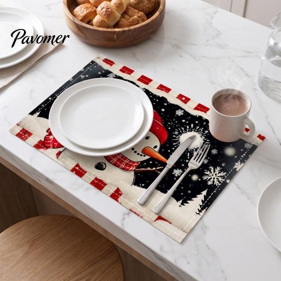 Winter Theme Table Settings Christmas Snowman Placemat, Festive Dining 11.8" x 17.7" Washable Placemats Fabric Place Mat, Heat Insulation Mat