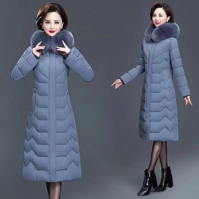 Plus Size Middle-aged and Elderly Plus Fertilizer Cotton-padded Jacket Women's Winter Long Section Over The Knee Thick Coat