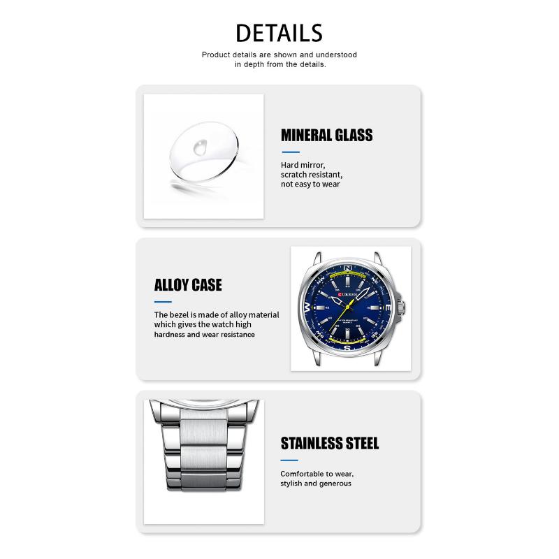 CURREN Classic Business Casual Quartz Watch for Men Stainless Teel Sport Waterproof Male Watches Clock