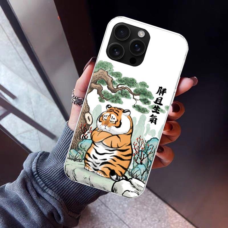 Cartoon Fat Tiger Phone Case For iPhone 17 Air 16 15 Pro Max 14 Plus 13 Mini 12 11 Cover 7 8 SE Silicone Shell Print Fundas 17 A
