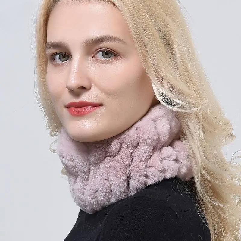 Rabbit Fur Scarf Women Winter Warm Knitted Neck Warmer Fashion Stylish Ring Scarves