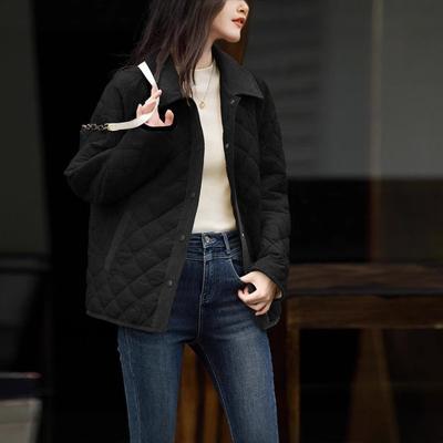 Revers Kontrastierend Gesteppt Einreihig Dicke Jacke Winter Lässig Vielseitig Baumwolljacke