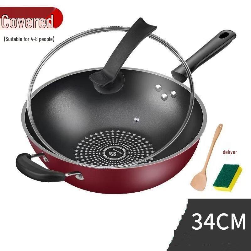 34cm Diamond Crystal Non-stick Iron Wok with Lid