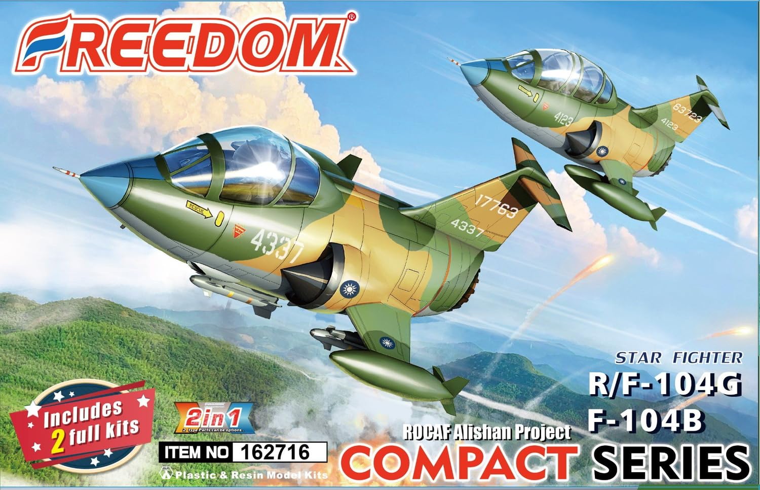 

Freedom Model Kits Серия Compact F-104G и TF-104B ВВС Китайской Республики Проект «Алишань» 2-комплекта Пластиковый модельный комплект FRE162716 (Самолет)