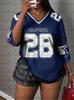 26 Sommer Damen Amerikanische Nr. 28 Print Atmungsaktives Mesh-Gewebe V-Ausschnitt Kurzärmelig Baseball T-Shirt Damen Trikot Übergröße T-Shirt