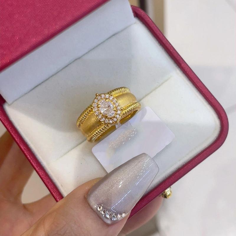 Retro oval brushed sapphire rings for women vintage Court style sparkling inlay diamond Pink wide ring wedding fine resizable