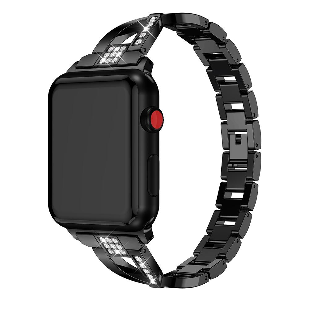 Diamonds Decor X Shaped Stainless Steel Watch Wristband for Apple Watch Series 10 42mm/9 8 7 41mm/SE (2023) SE (2022) SE 6 5 4 40mm/3 2 1 38mm