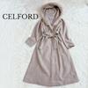 Used CELFORD Long Coat Hood Belted Fur Belt Ribbon Selford Coat