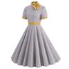 Retro Hepburn Plaid Dress with Lace-Up Bow and Stand Collar, Christmas Edition
