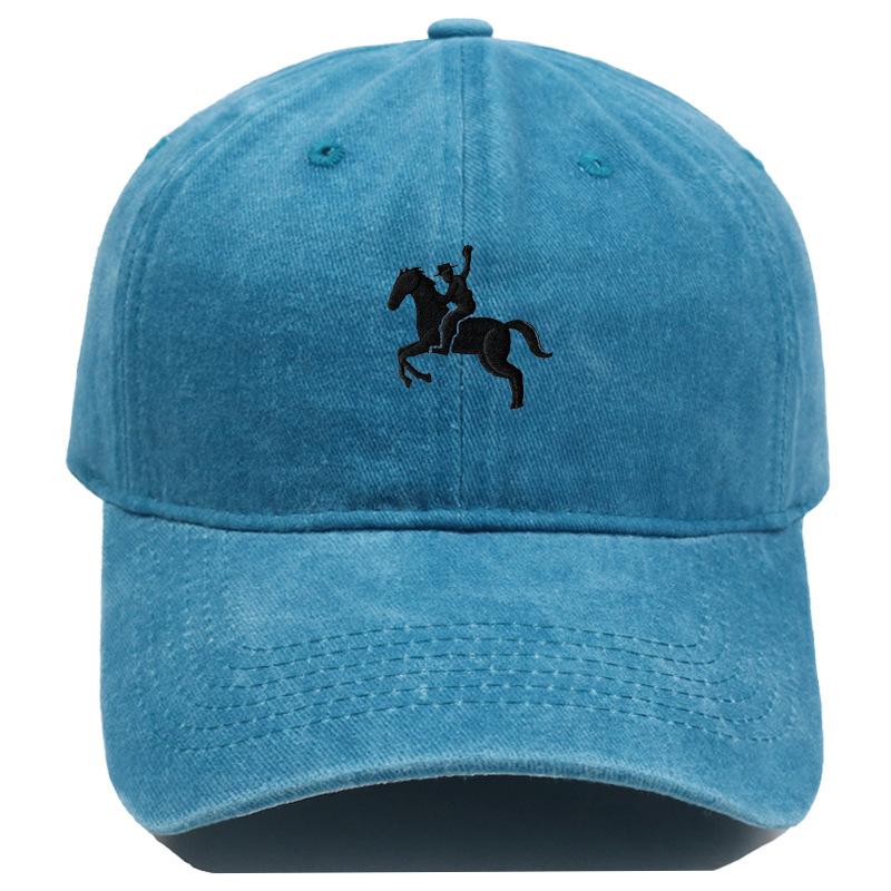 Men'S Washed Cotton Baseball Cap With Ride A Horse Embroidery Dad Hat Sport Golf Cap Sun Hat For Men Uv Blocking Bungee Hat
