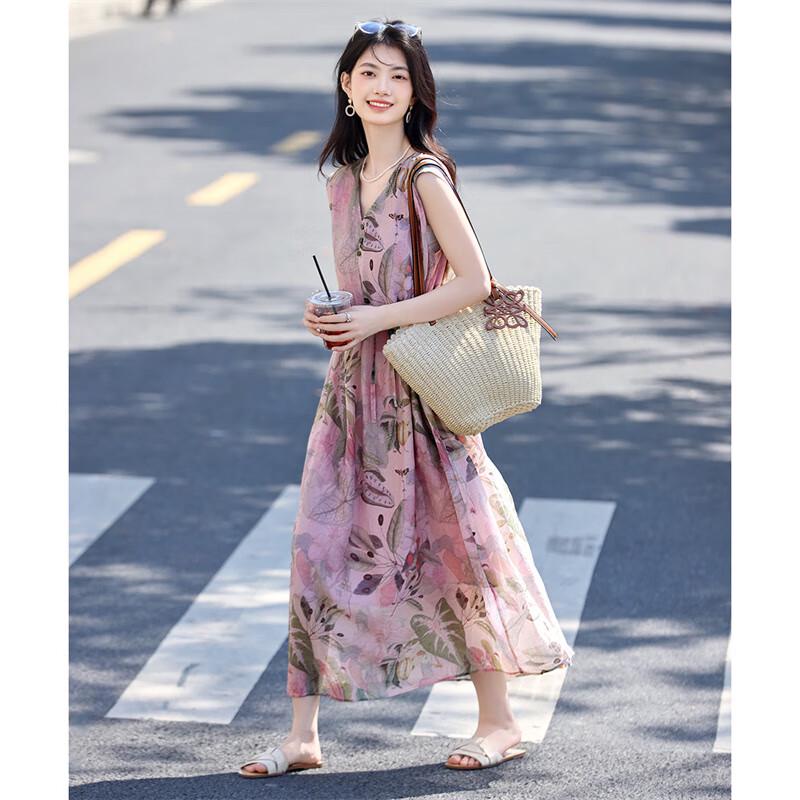 

ShangJing 2025 Summer French Romantic Floral Print Dress 2XL