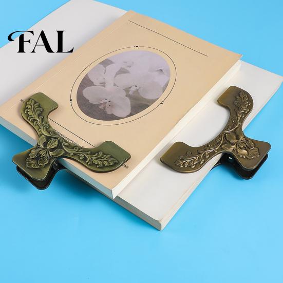 Book Page Holder for Reading Vintage Metal Holder, with Floral Pattern Design, Hands Free Rustic Desk Decor Readers Clip, Durable Zinc Alloy Spreader,