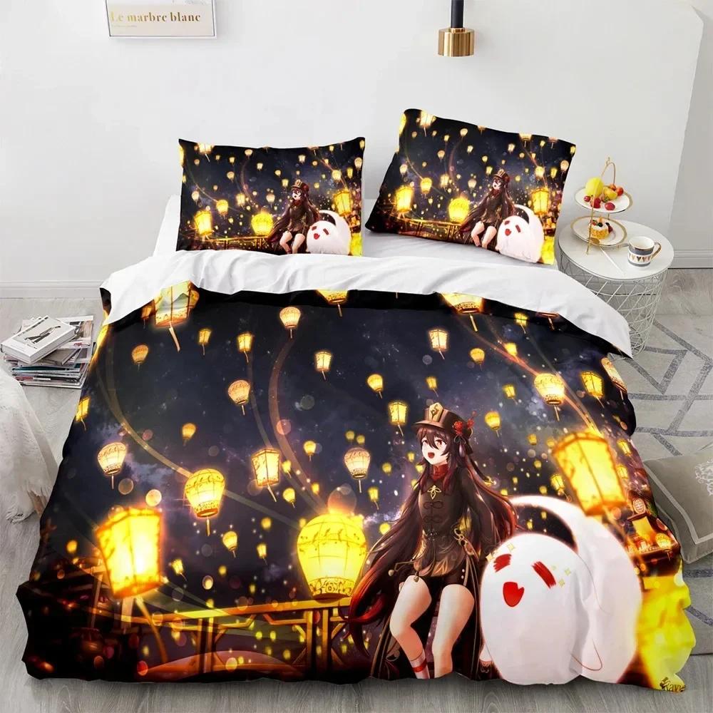 Anime Genshin Impact Beding Set For Bedrom Soft Modern Bedspreads Comefortable Children Kids Soft Duvet Cover Comfortable Quilt Cover And Pilowcase